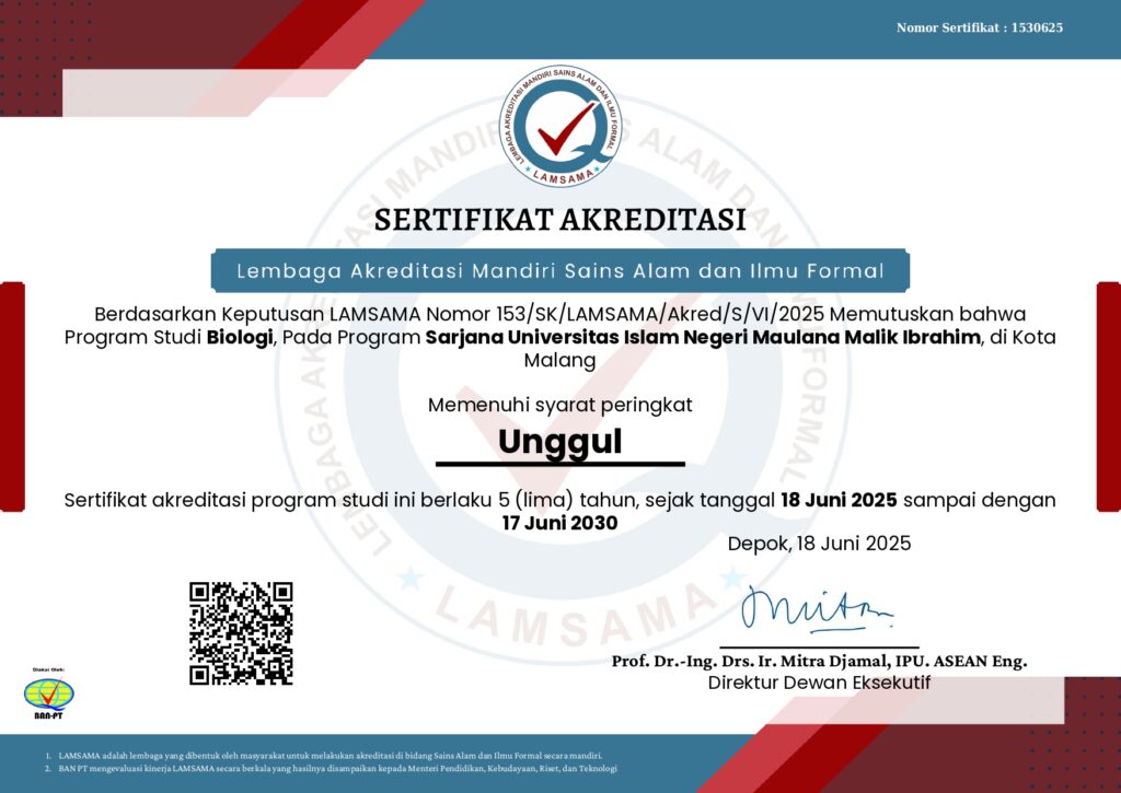 Sertifikat Akreditasi Biologi - UIN Maulana Malik Ibrahim