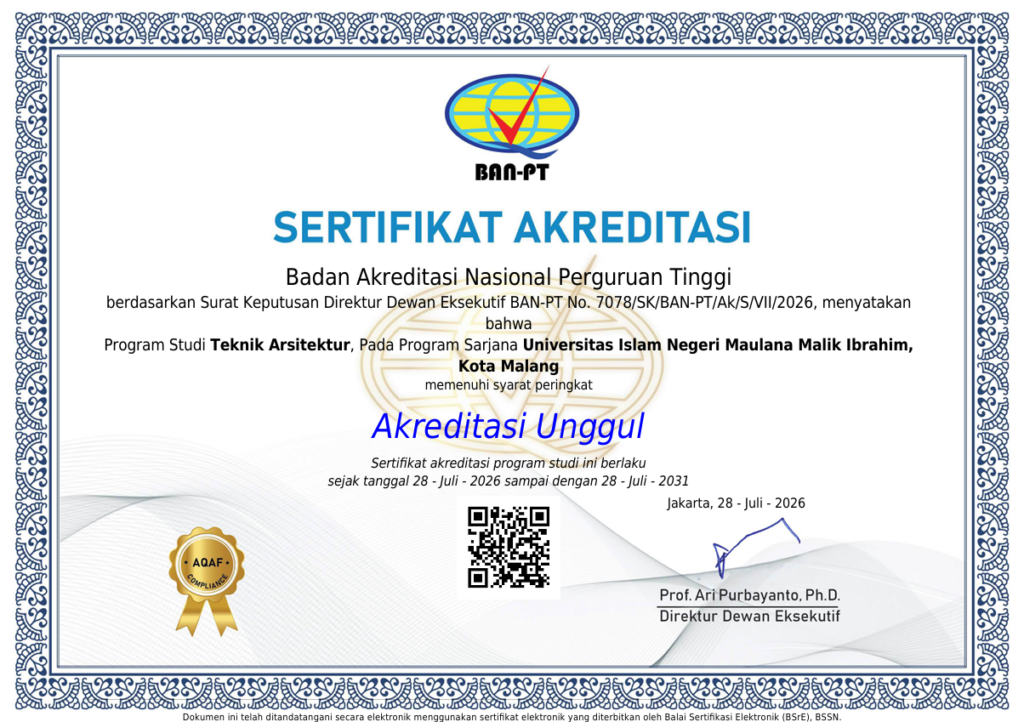 Sertifikat Akreditasi Teknik Arsitektur - UIN Maulana Malik Ibrahim